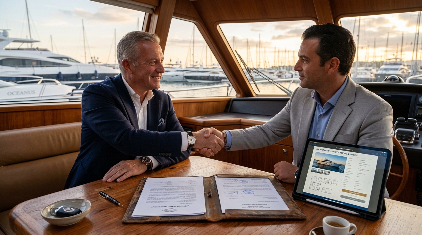 Handshake in marina workspace